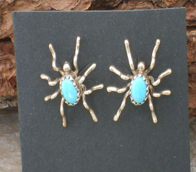 Native American Turquoise & Sterling Silver Spider Earrings